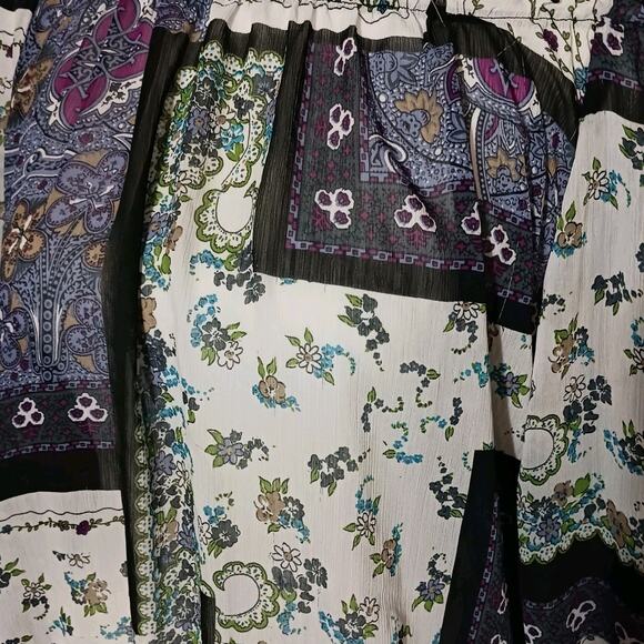 Cato Off-The-Shoulder Multi-Color Patchwork Print Sheer 3/4 Sleeve Blouse Medium - Picture 3 of 9